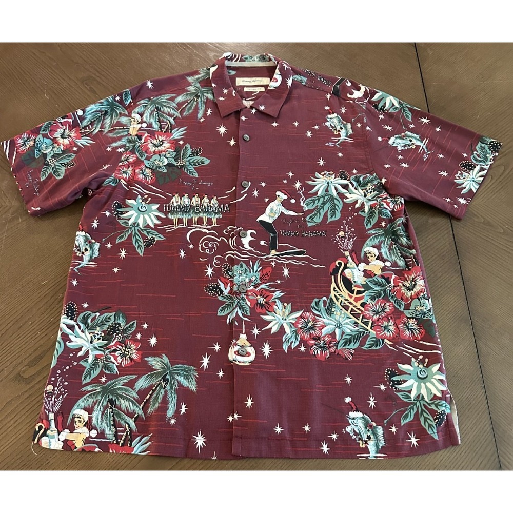 Tommy Bahama Seasons‎ Greetings Merry Kitschmas Shirt Men L Christmas Camp Silk